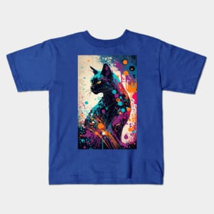 Black Cat Paint Splatter Kids T-Shirt